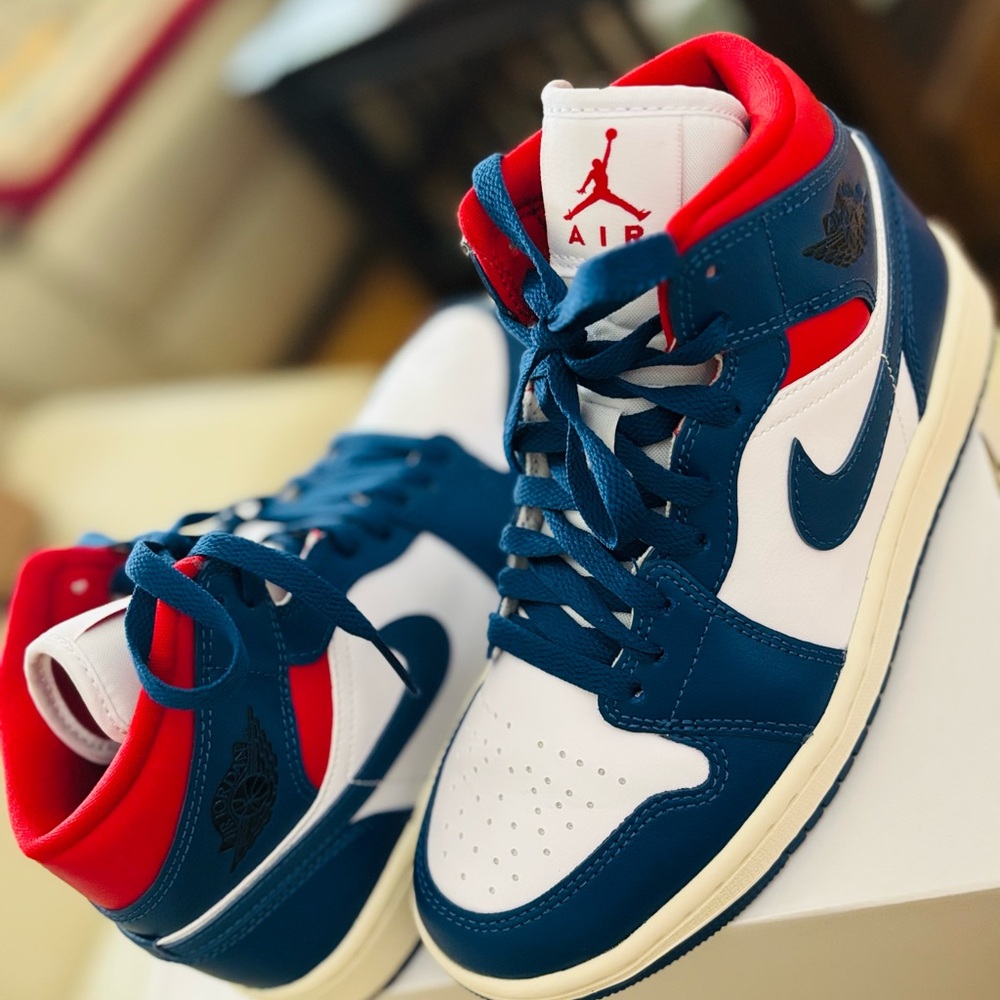 Nike Air High-Top Sneakers in Blue, Red, and White